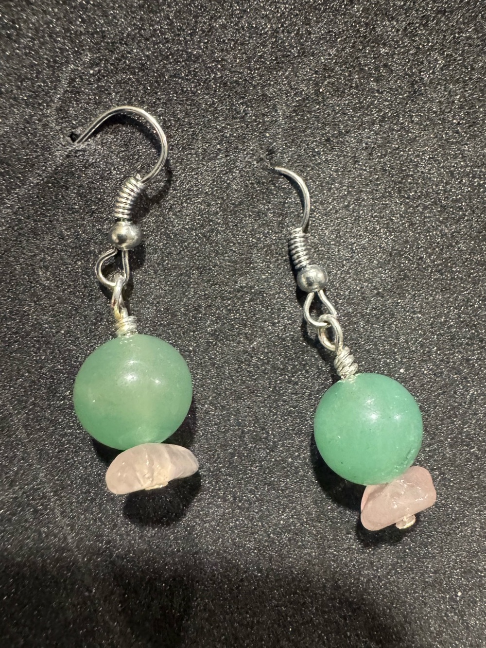 Handmade Green adventurine and rose quartz  Bead Stone Drop Earrings